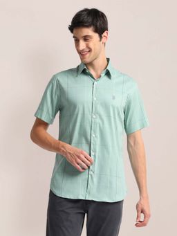 U.S. POLO ASSN. - Mint Green Checked Tailored Fit Mens Shirt