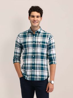 U.S. POLO ASSN. - Teal Checked Tailored Fit Cotton Mens Shirt