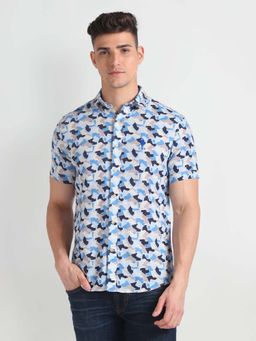 U.S. Polo Assn. Denim Co. - Blue Printed Slim Fit Mens Shirt