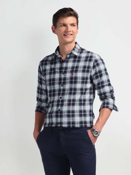 U.S. Polo Assn. Denim Co. - Navy Blue Plaid Slim Fit Cotton Mens Shirt