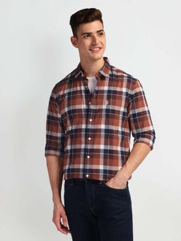 U.S. Polo Assn. Denim Co. - Rust Checked Slim Fit Cotton Mens Shirt