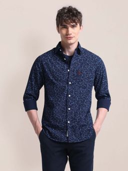 U.S. POLO ASSN. - Navy Blue Printed Regular Fit Mens Shirt