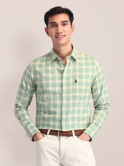 U.S. POLO ASSN. - Sage Green Checked Tailored Fit Mens Shirt