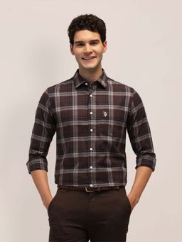U.S. POLO ASSN. - Brown Checked Tailored Fit Cotton Mens Shirt