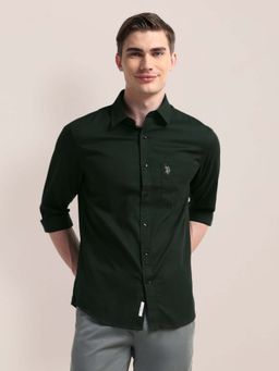 U.S. POLO ASSN. - Dark Green Regular Fit Cutaway Collar Cotton Mens Shirt