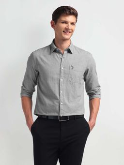 U.S. Polo Assn. Denim Co. - Grey Solid Slim Fit Pure Cotton Mens Shirt