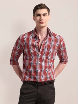 U.S. POLO ASSN. - Red Tartan Checked Tailored Fit Premium Cotton Mens Shirt