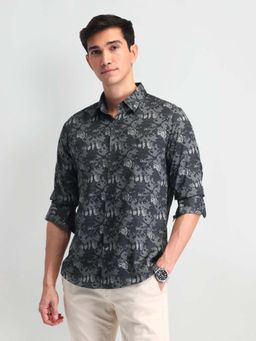 U.S. Polo Assn. Denim Co. - Charcoal Printed Slim Fit Cotton Mens Shirt