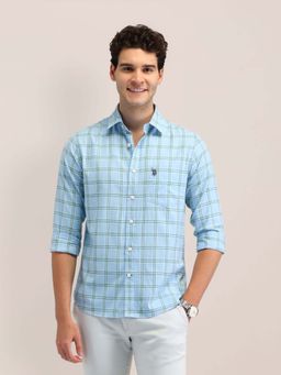 U.S. POLO ASSN. - Light Blue Checked Tailored Fit Mens Shirt