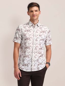 U.S. POLO ASSN. - Beige Floral Tailored Fit Cotton Linen Mens Shirt