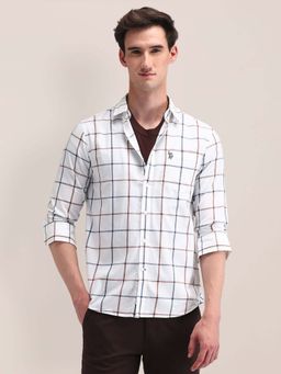U.S. POLO ASSN. - White Checked Tailored Fit Cotton Mens Shirt