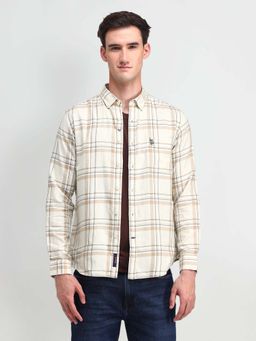 U.S. Polo Assn. Denim Co. - Ecru Tartan Check Slim Fit Cotton Mens Shirt