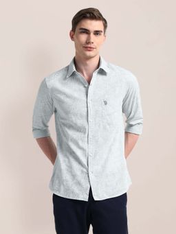 U.S. POLO ASSN. - Light Blue Floral Regular Fit Premium Cotton Mens Shirt