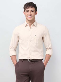 U.S. Polo Assn. Denim Co. - Mens Textured Regular Fit Beige Shirt
