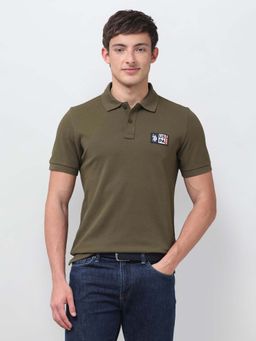 U.S. Polo Assn. Denim Co. - Mens Solid Slim Fit Olive Polo T-Shirt