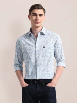 U.S. POLO ASSN. - Light Grey Floral Regular Fit Cotton Mens Shirt