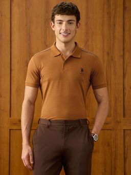 U.S. POLO ASSN. - Mens Solid Slim Fit Mustard Polo T-Shirt