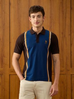 U.S. POLO ASSN. - Mens Colour Blocked Slim Fit Brown Polo T-Shirt