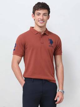 U.S. POLO ASSN. - Mens Solid Slim Fit Brown Polo T-Shirt