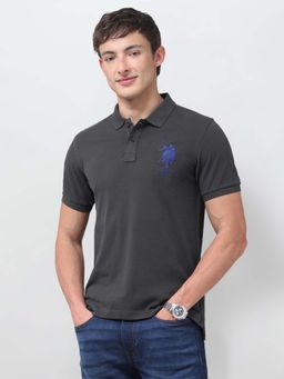 U.S. POLO ASSN. - Mens Solid Slim Fit Grey Polo T-Shirt