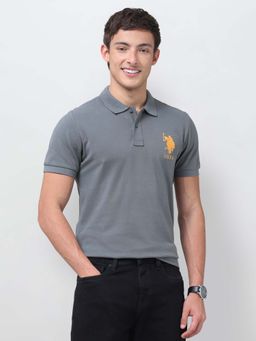 U.S. POLO ASSN. - Mens Solid Regular Fit Grey Polo T-Shirt