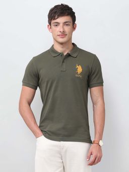 U.S. POLO ASSN. - Mens Solid Regular Fit Olive Polo T-Shirt