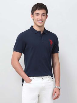 U.S. POLO ASSN. - Mens Solid Regular Fit Navy Blue Polo T-Shirt