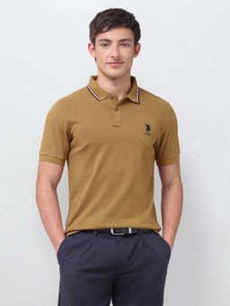 U.S. POLO ASSN. - Mens Solid Regular Fit Mustard Polo T-Shirt