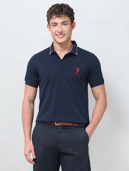 U.S. POLO ASSN. - Mens Solid Regular Fit Navy Blue Polo T-Shirt