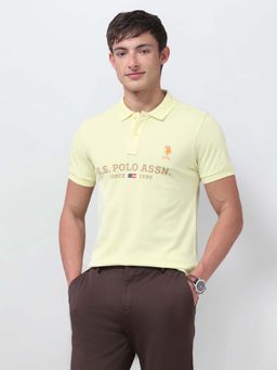 U.S. POLO ASSN. - Mens Brand Printed Regular Fit Yellow Polo T-Shirt