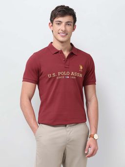U.S. POLO ASSN. - Mens Brand Printed Regular Fit Red Polo T-Shirt