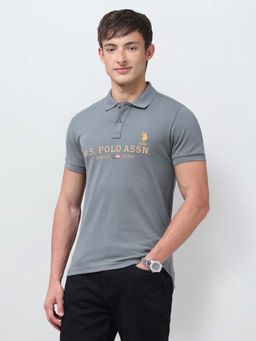 U.S. POLO ASSN. - Mens Brand Printed Regular Fit Grey Polo T-Shirt