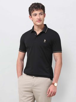 U.S. POLO ASSN. - Mens Solid Slim Fit Black Polo T-Shirt