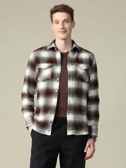 U.S. Polo Assn. Denim Co. - Ivory Checked Regular Fit Cotton Mens Shirt