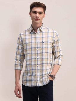 U.S. POLO ASSN. - Beige Tartan Check Regular Fit Mens Shirt