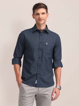 U.S. POLO ASSN. - Navy Blue Geometric Tailored Fit Mens Shirt