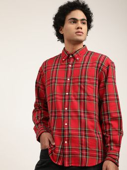 GANT - Men Red Checked Regular Fit Shirt