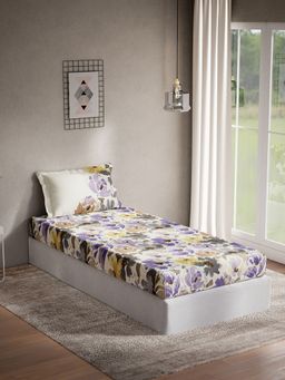 Ddecor Live Beautiful - Cotton Single Bedsheet With 1 Pillow Cover - Purple