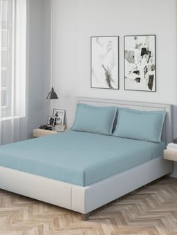 Ddecor Live Beautiful - Cotton Solid King Bedsheet With 2 Pillow Covers - Blue