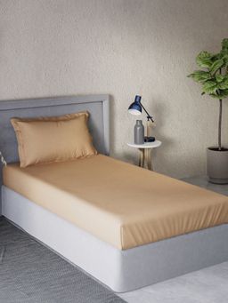 Ddecor Live Beautiful - Cotton Solid Single Bedsheet With 1 Pillow Cover - Brown