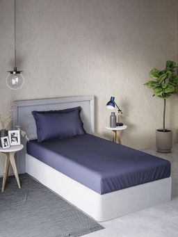 Ddecor Live Beautiful - Cotton Solid Single Bedsheet With 1 Pillow Cover - Blue