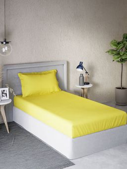 Ddecor Live Beautiful - Cotton Solid Single Bedsheet With 1 Pillow Cover - Yellow