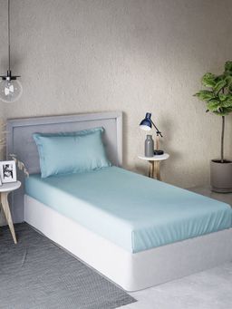 Ddecor Live Beautiful - Cotton Solid Single Bedsheet With 1 Pillow Cover - Blue
