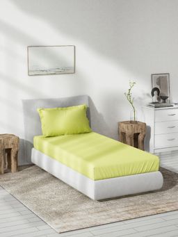 Ddecor Live Beautiful - Cotton Solid Single Bedsheet With 1 Pillow Cover - Yellow