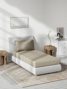 Ddecor Live Beautiful - Cotton Solid Single Bedsheet With 1 Pillow Cover - Beige