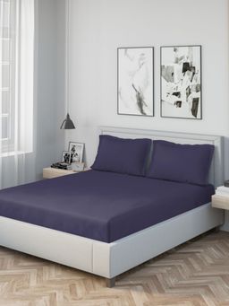 Ddecor Live Beautiful - Cotton 180 Tc King Fitted Bedsheet With 2 Pillow Covers - Blue