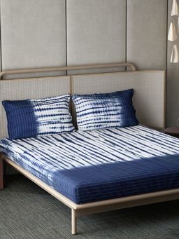 Ddecor Live Beautiful - Shibori Cotton King Bedsheet With 2 Pillow Covers - Blue