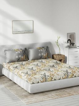 Ddecor Live Beautiful - Lure Floral Cotton King Bedsheet With 2 Pillow Covers - Yellow