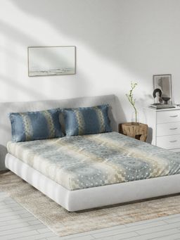 Ddecor Live Beautiful - Brilliance Ethnic Cotton King Bedsheet With 2 Pillow Covers - Blue