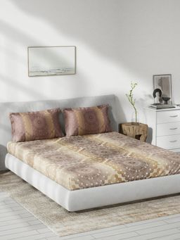 Ddecor Live Beautiful - Brilliance Ethnic Cotton King Bedsheet With 2 Pillow Covers - Brown